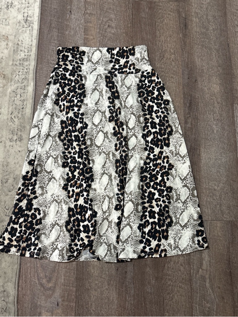 Bobeau High-Low Animal Print Skirt - Black, Tan, Cream